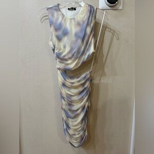 ZARA Cut Out Printed Tulle Dress Multicolor Lilac Cream Hues SIZE XS NWT